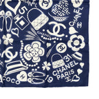 Chanel Silk Scarf CC Logo Camellia Navy Blue White — view 6