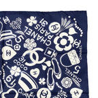 Chanel Silk Scarf CC Logo Camellia Navy Blue White — view 4