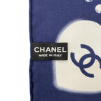 Chanel Silk Scarf CC Logo Camellia Navy Blue White — view 7
