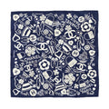 Chanel Silk Scarf CC Logo Camellia Navy Blue White