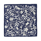 Chanel Silk Scarf CC Logo Camellia Navy Blue White