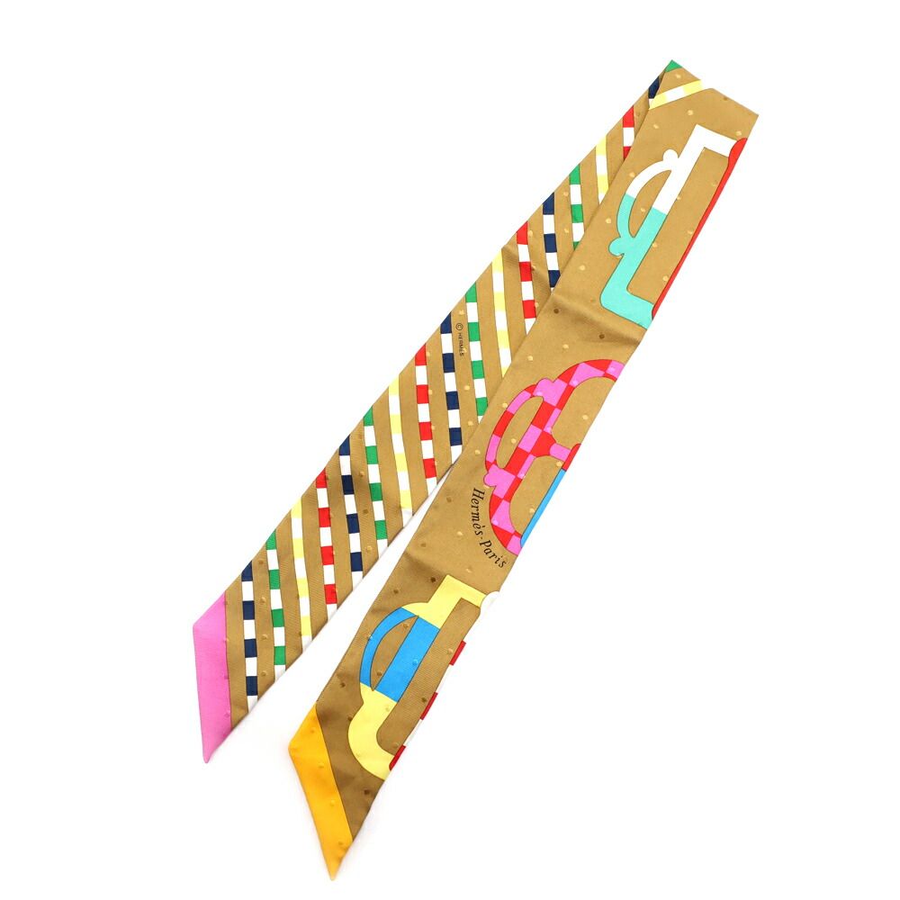 Hermes Heaven Twill Scarf Modern Buckle Bouclerie Moderne Camel Multicolor