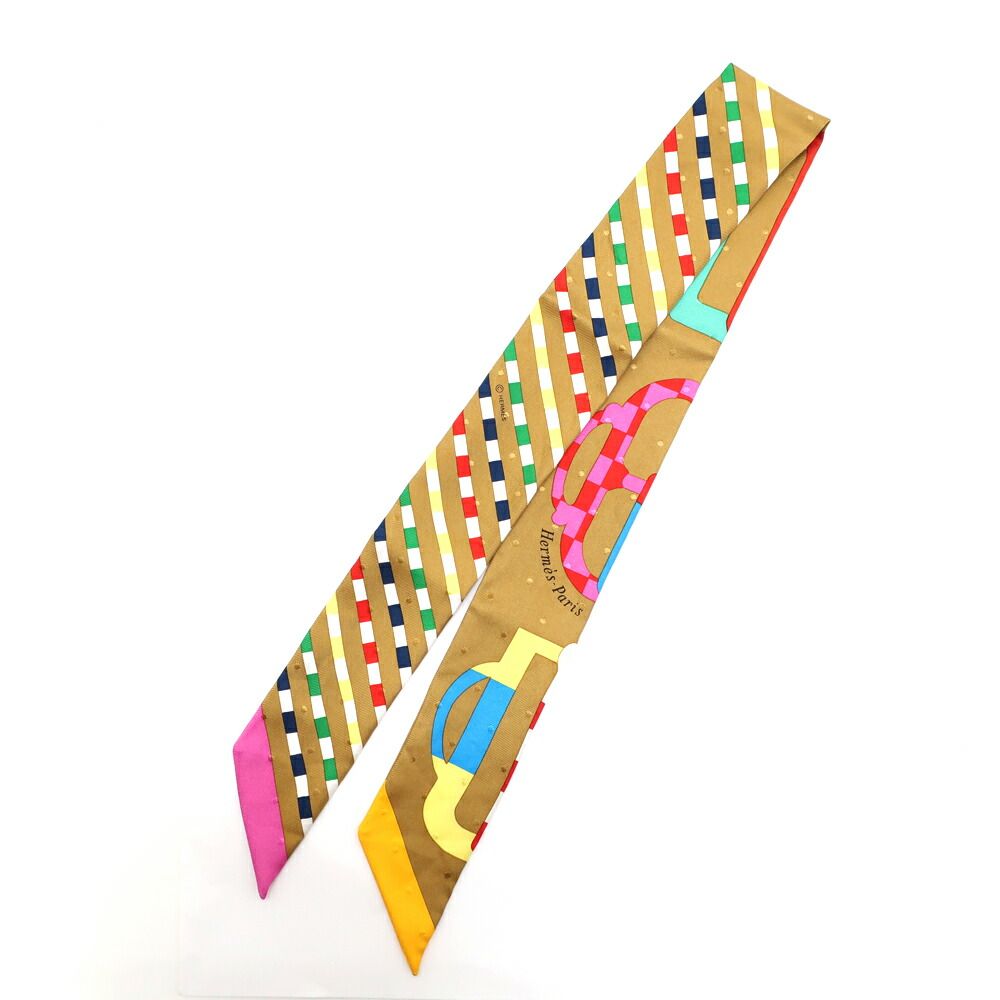 Hermes Heaven Twill Scarf Modern Buckle Bouclerie Moderne Camel Multicolor — view 2