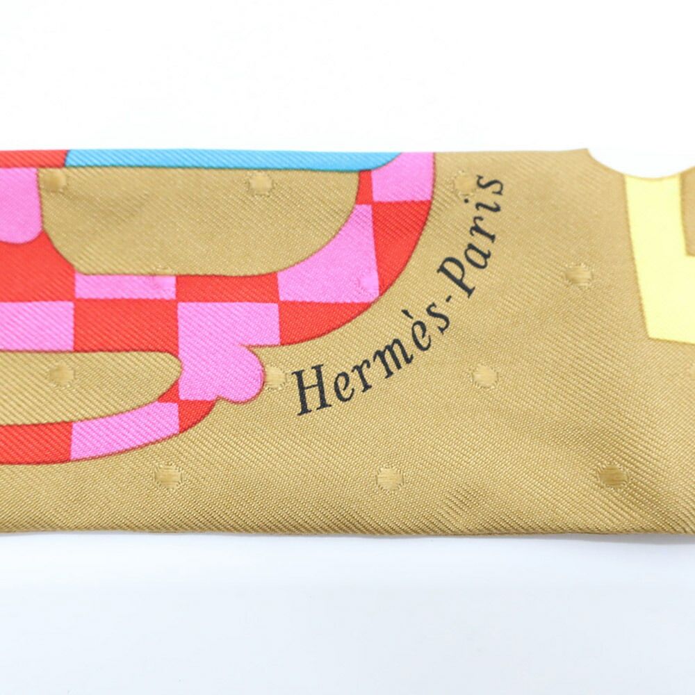 Hermes Heaven Twill Scarf Modern Buckle Bouclerie Moderne Camel Multicolor — view 6