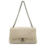 Chanel Quilted Chain Shoulder Bag Aged Calfskin Leather Sand Beige