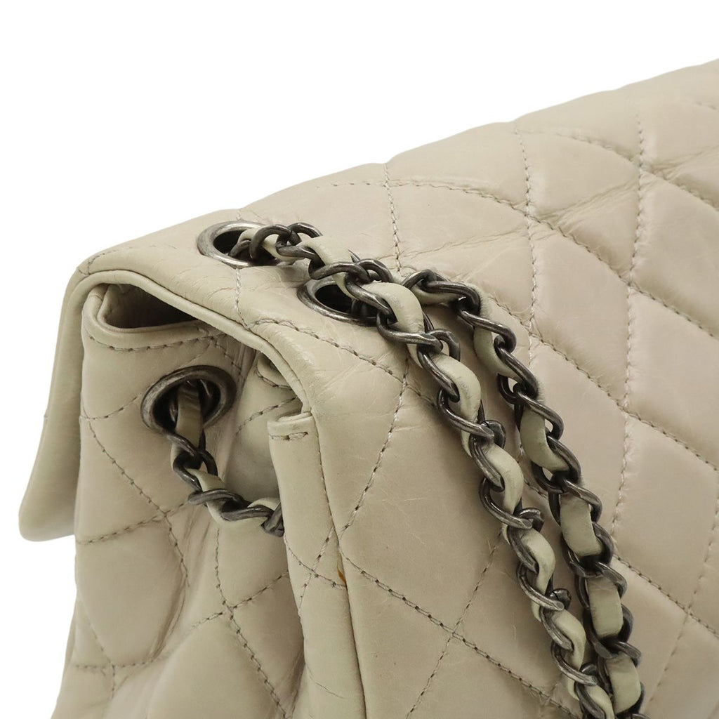 Chanel Quilted Chain Shoulder Bag Aged Calfskin Leather Sand Beige — view 4