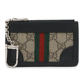 Gucci GG Supreme Webbing Line Sherry Coin Purse Leather Black with Key Hook