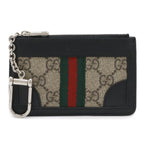 Gucci GG Supreme Webbing Line Sherry Coin Purse Leather Black with Key Hook