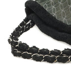 Chanel CC Logo Shearling Chain Shoulder Bag Fleece Leather Gray Black Silver — view 6
