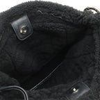 Chanel CC Logo Shearling Chain Shoulder Bag Fleece Leather Gray Black Silver — view 7