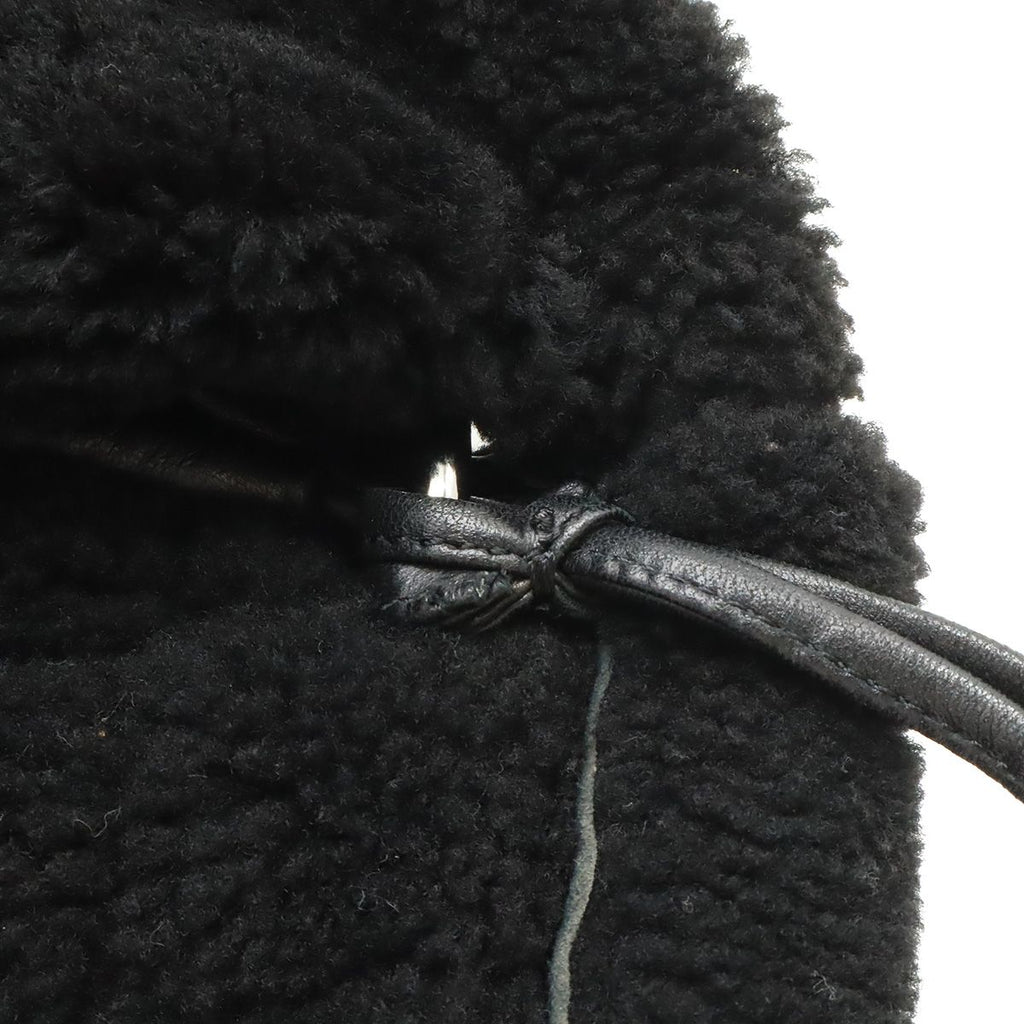 Chanel CC Logo Shearling Chain Shoulder Bag Fleece Leather Gray Black Silver — view 8