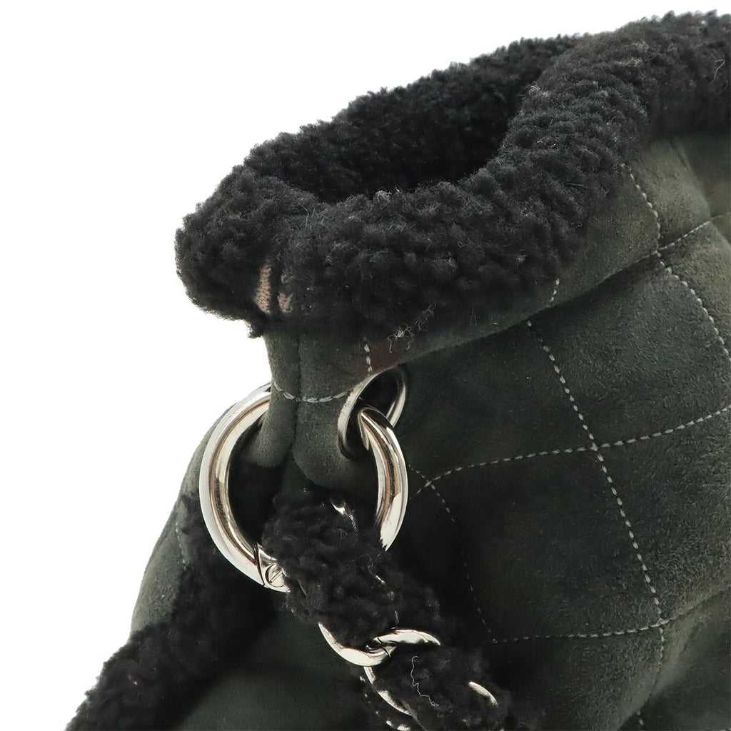 Chanel CC Logo Shearling Chain Shoulder Bag Fleece Leather Gray Black Silver — view 5
