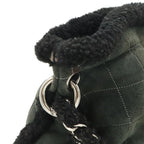 Chanel CC Logo Shearling Chain Shoulder Bag Fleece Leather Gray Black Silver — view 5