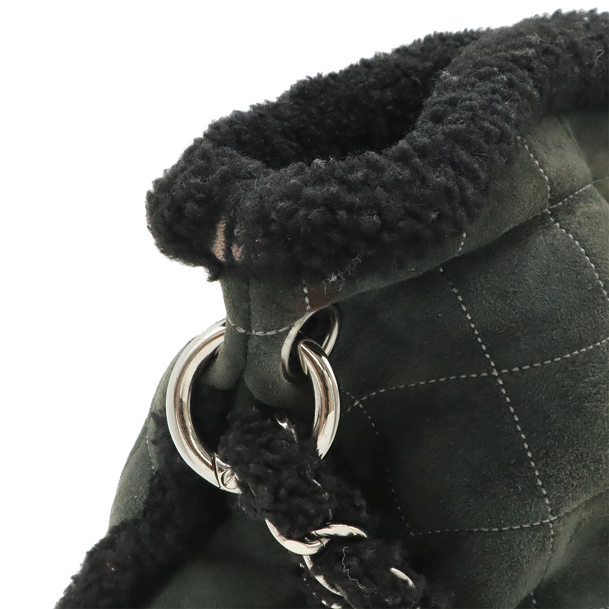Chanel CC Logo Shearling Chain Shoulder Bag Fleece Leather Gray Black Silver — view 5