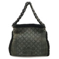 Chanel CC Logo Shearling Chain Shoulder Bag Fleece Leather Gray Black Silver