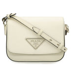 Prada Identity Logo Pochette Shoulder Bag 2-Way Clutch Saffiano Leather Ivory
