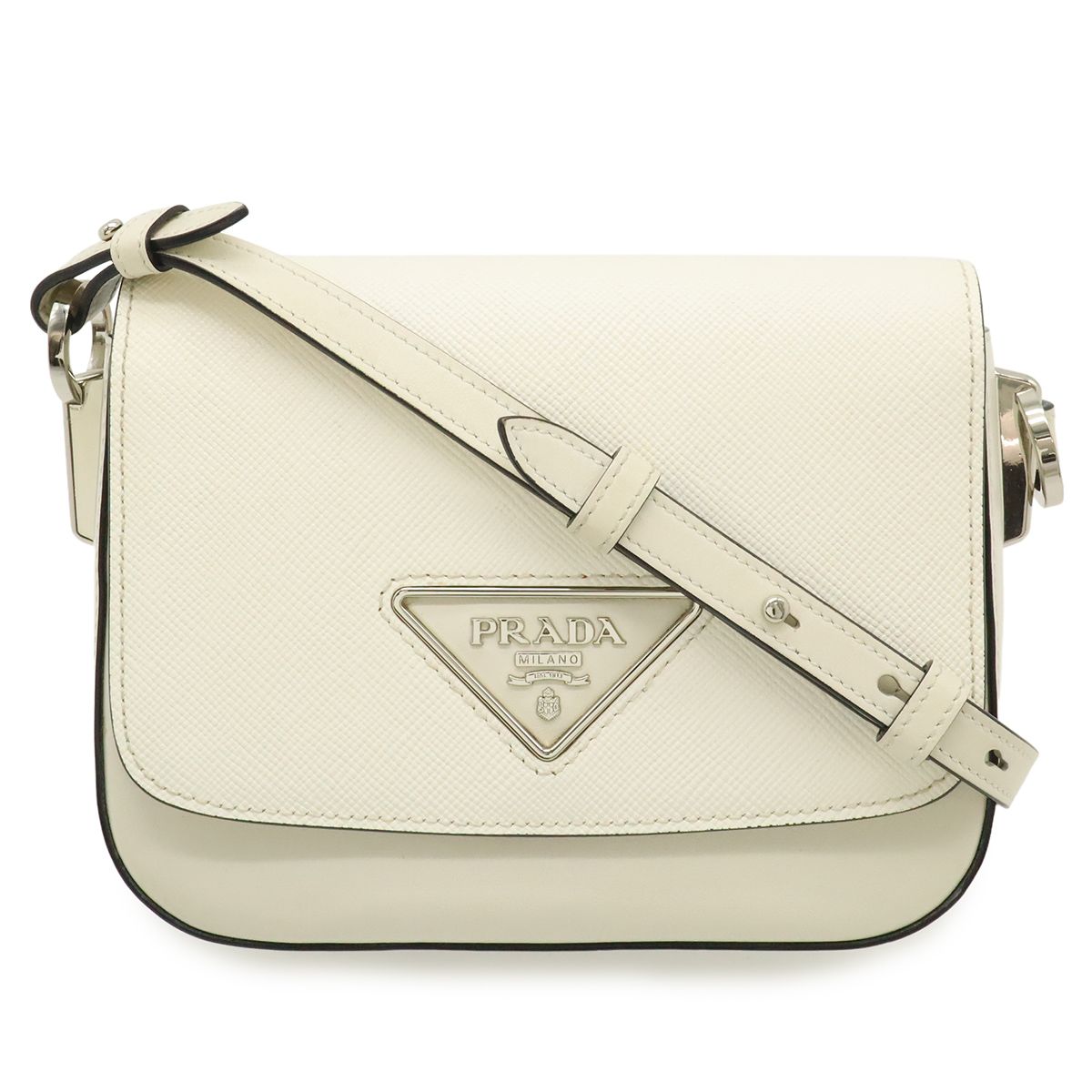 Prada Identity Logo Pochette Shoulder Bag 2-Way Clutch Saffiano Leather Ivory