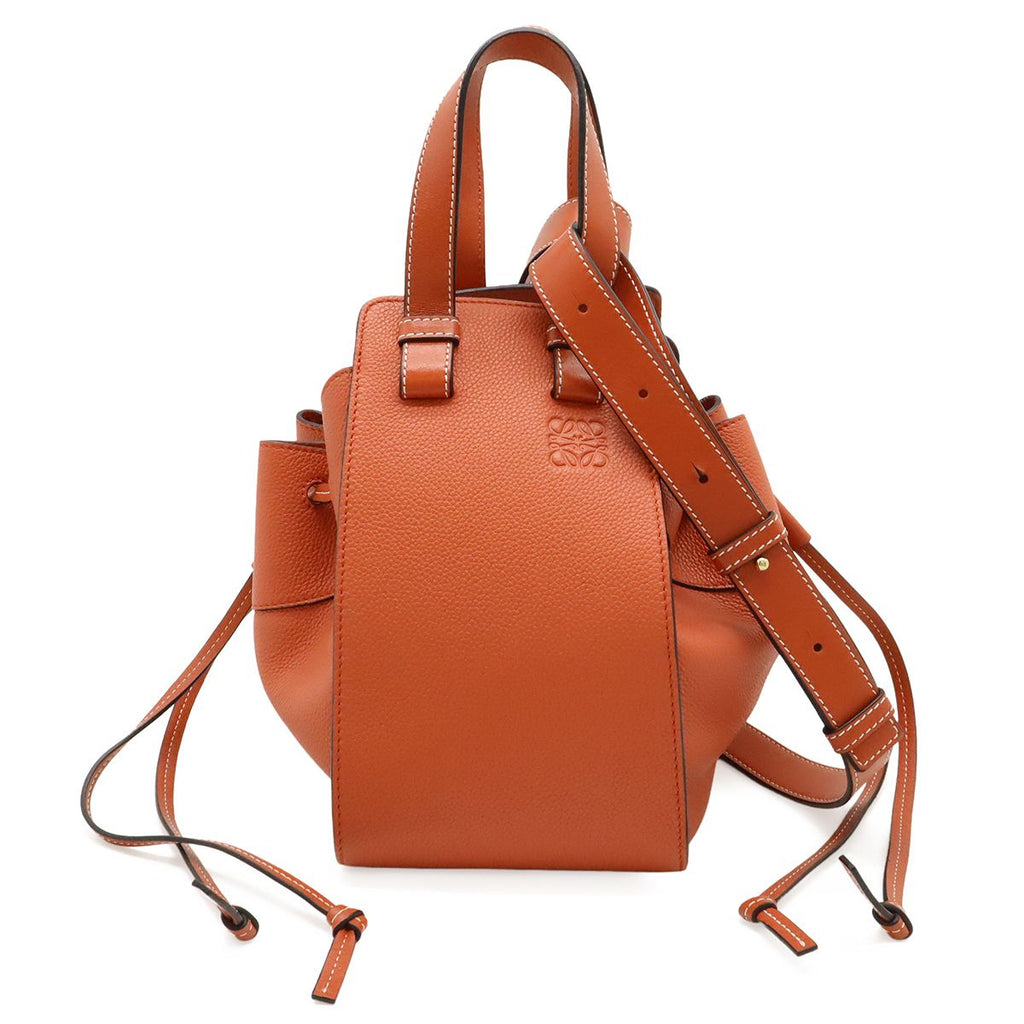Loewe Hammock Drawstring Small Shoulder Bag Leather Orange Silver