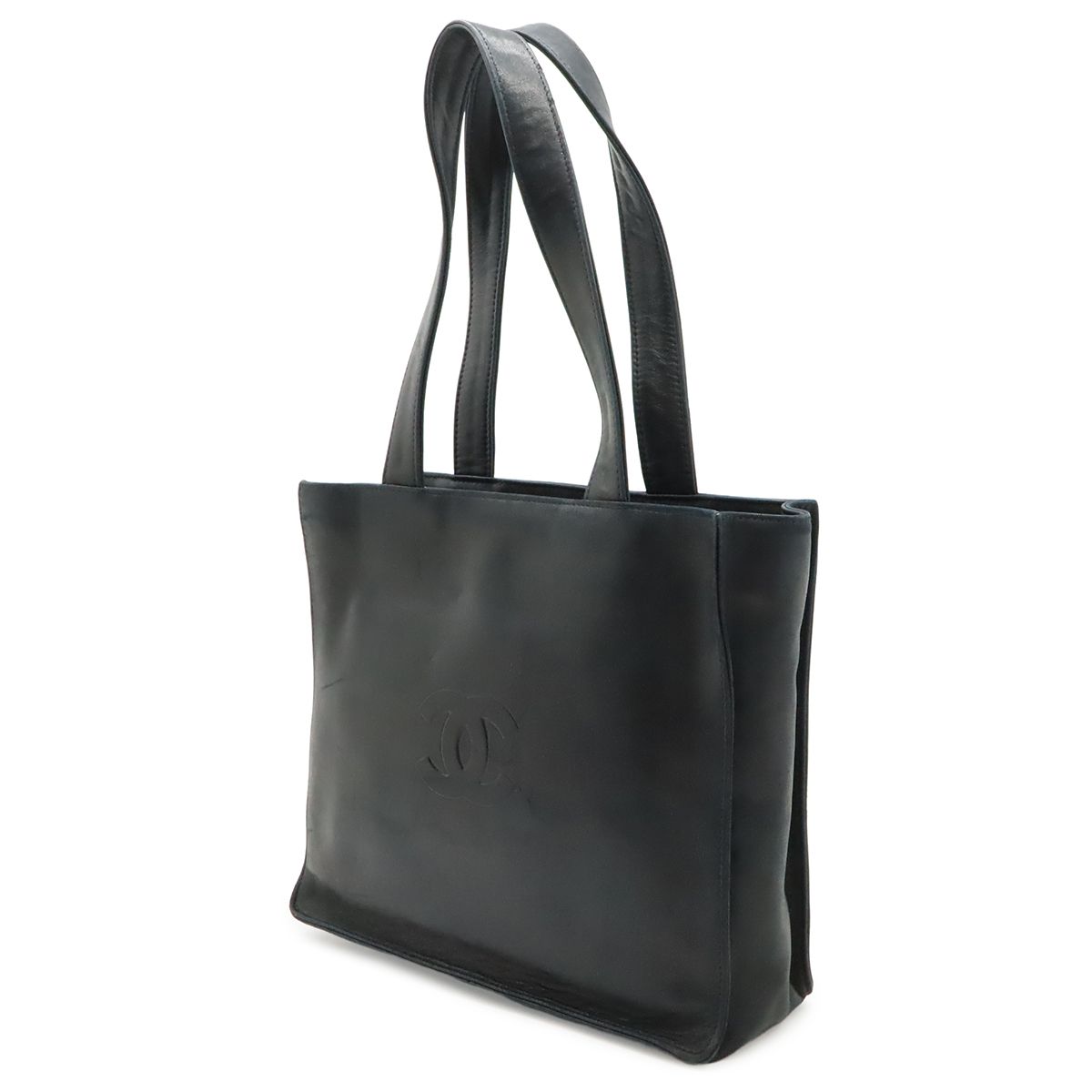 Chanel Camellia CC Logo Tote Shoulder Strap Lambskin Leather Black — view 2