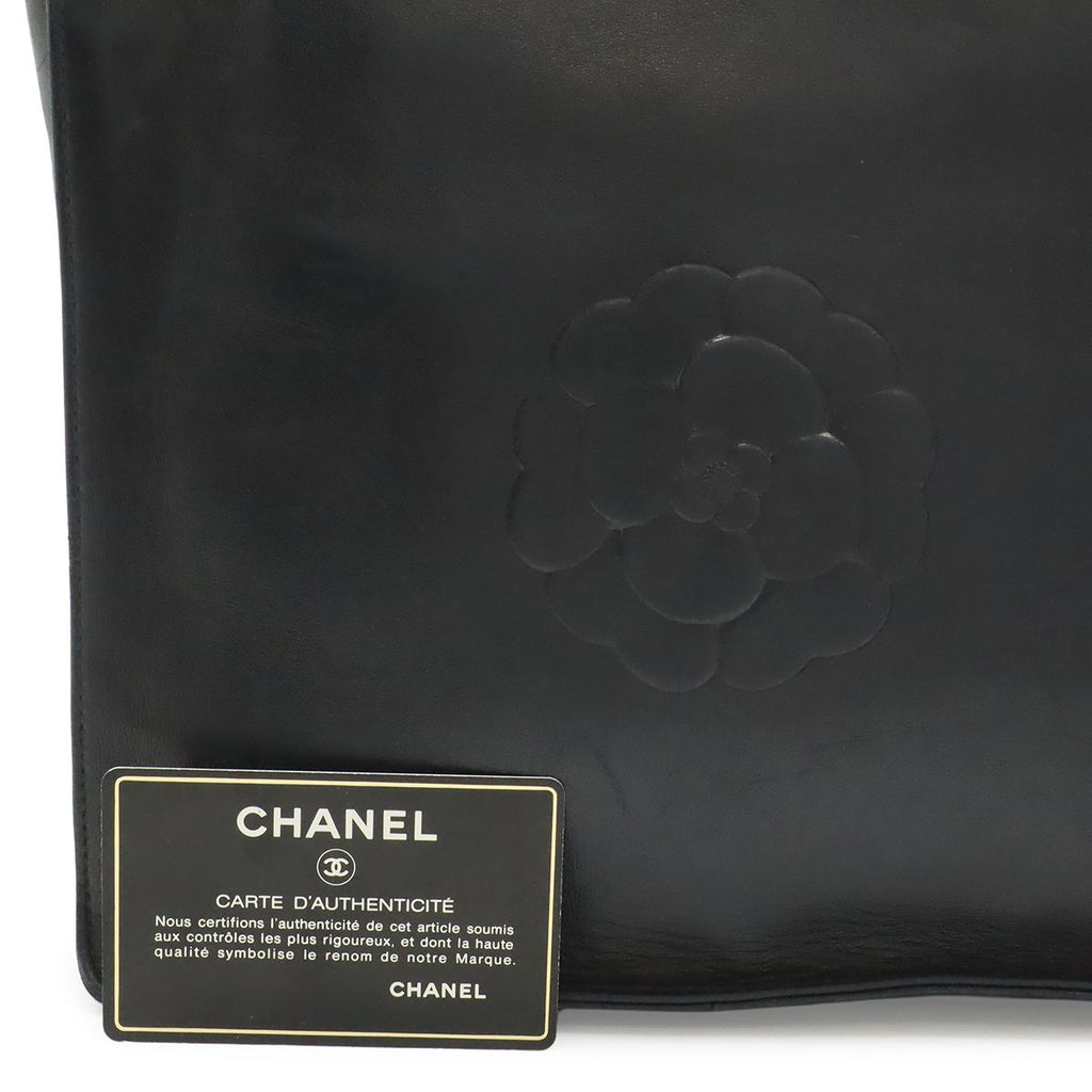 Chanel Camellia CC Logo Tote Shoulder Strap Lambskin Leather Black — view 9