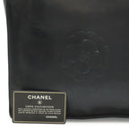 Chanel Camellia CC Logo Tote Shoulder Strap Lambskin Leather Black — view 9
