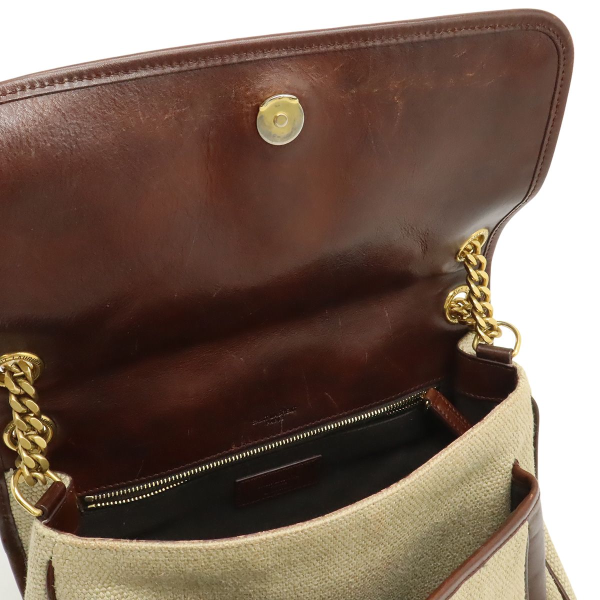 Saint Laurent Paris YSL Niki Chain Shoulder Bag Linen Canvas Beige — view 6