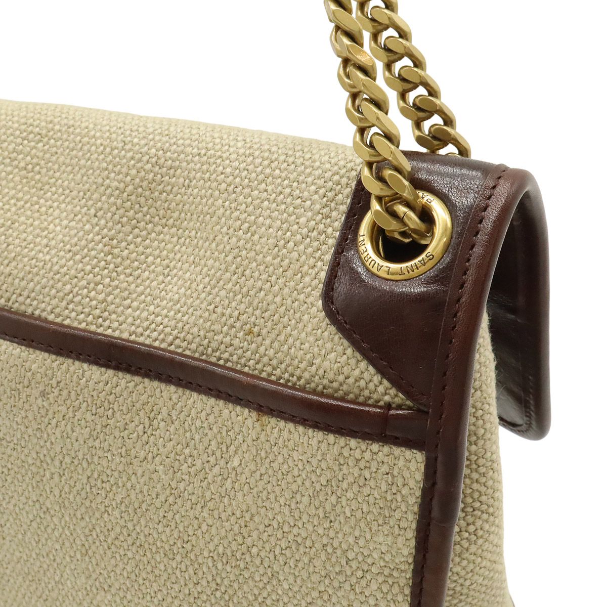 Saint Laurent Paris YSL Niki Chain Shoulder Bag Linen Canvas Beige — view 8