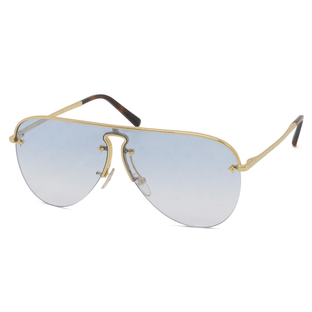 Louis Vuitton Sunglasses Gray Frame Logo Teardrop Monogram Blue Gradient Lenses