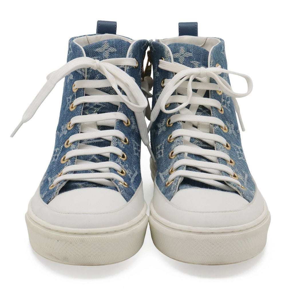 Louis Vuitton Monogram Denim Stella Line High Top Sneakers Blue White — view 4