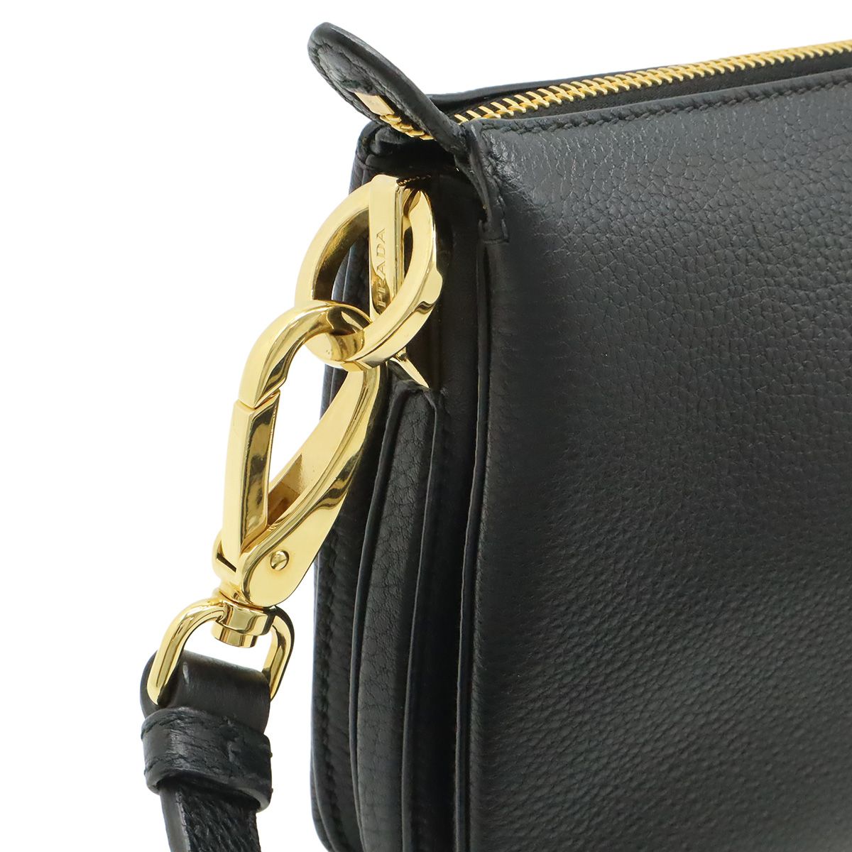 Prada Vitello Daino Logo Shoulder Bag Striped Bag 2-Way Clutch Leather Nero — view 4