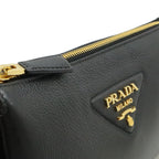 Prada Vitello Daino Logo Shoulder Bag Striped Bag 2-Way Clutch Leather Nero — view 6