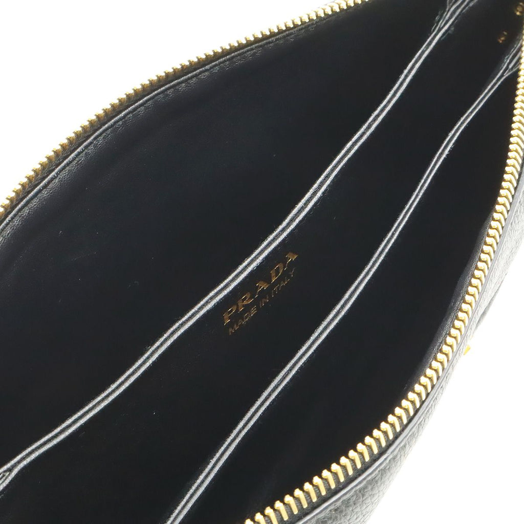 Prada Vitello Daino Logo Shoulder Bag Striped Bag 2-Way Clutch Leather Nero — view 7