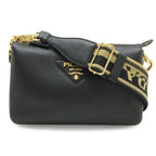 Prada Vitello Daino Logo Shoulder Bag Striped Bag 2-Way Clutch Leather Nero