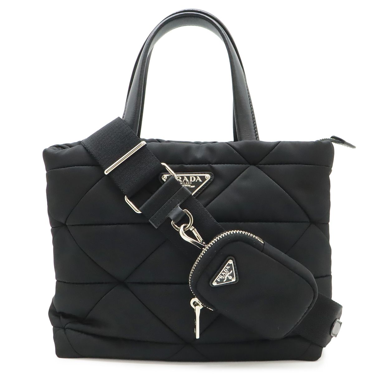 Prada Small Padded Tote / 2-Way Shoulder Bag / Nylon / Leather / Nero Black /
