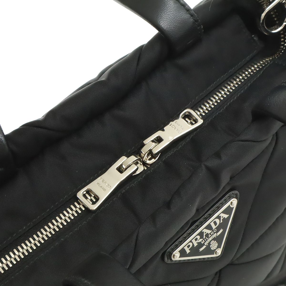 Prada Small Padded Tote / 2-Way Shoulder Bag / Nylon / Leather / Nero Black / — view 5