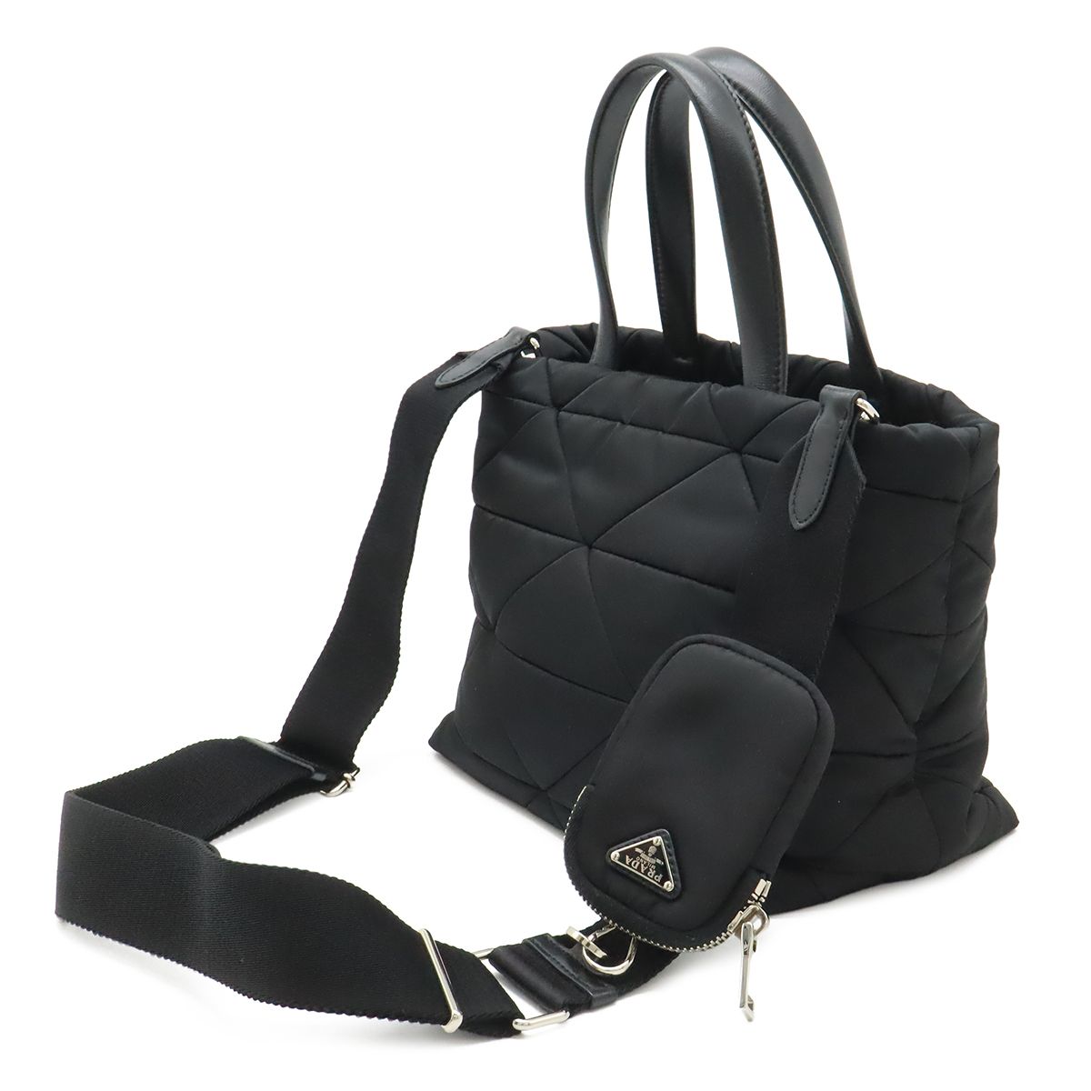 Prada Small Padded Tote / 2-Way Shoulder Bag / Nylon / Leather / Nero Black / — view 2