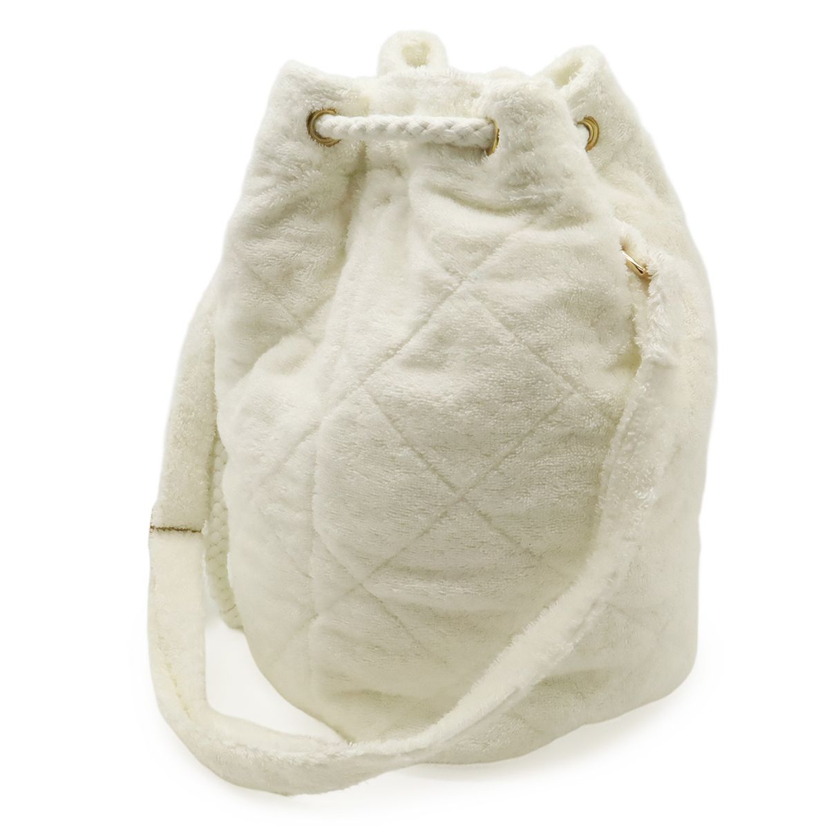 Hermes Shoulder Bag Drawstring Leopard Print Embroidery Cotton Pile White — view 2