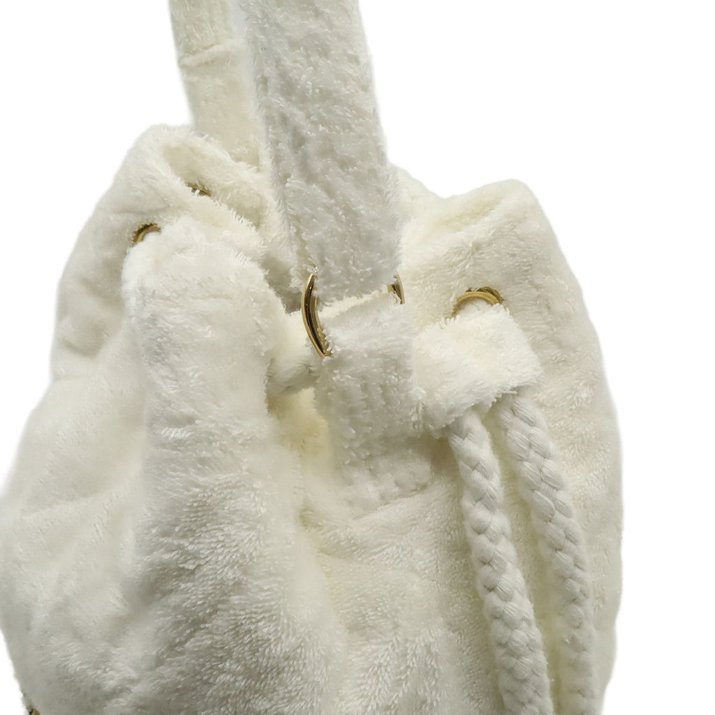 Hermes Shoulder Bag Drawstring Leopard Print Embroidery Cotton Pile White — view 4