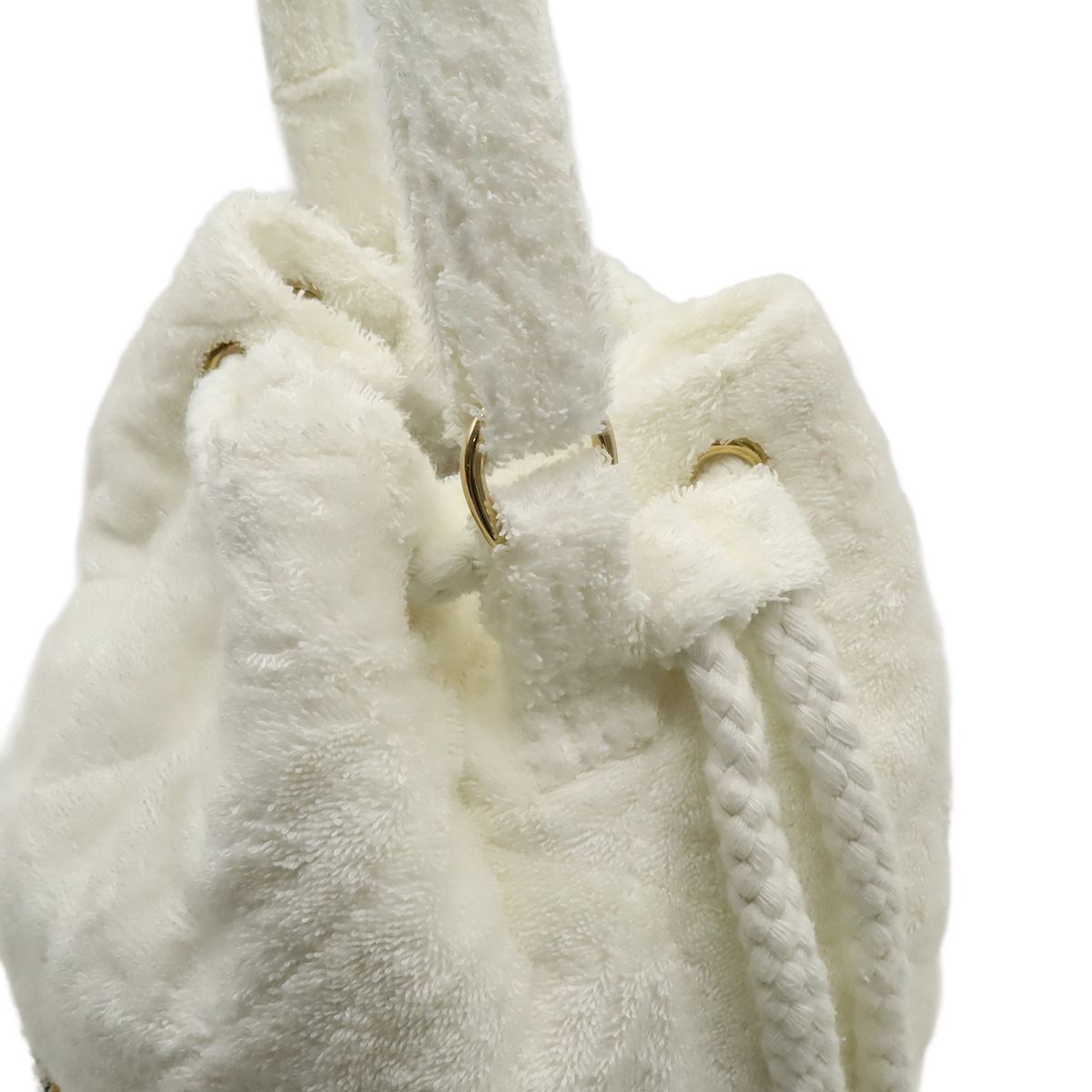 Hermes Shoulder Bag Drawstring Leopard Print Embroidery Cotton Pile White — view 4