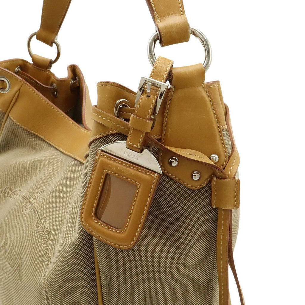 Prada Logo Jacquard Shoulder Bag Single Crossbody Canvas Leather Khaki Beige — view 6