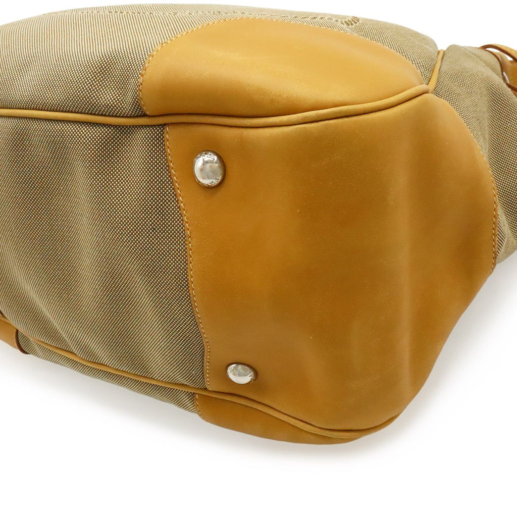 Prada Logo Jacquard Shoulder Bag Single Crossbody Canvas Leather Khaki Beige — view 3