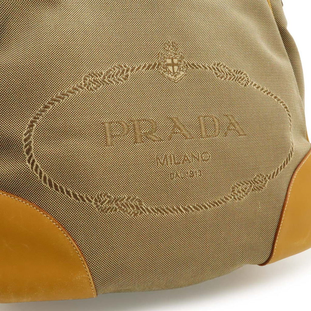 Prada Logo Jacquard Shoulder Bag Single Crossbody Canvas Leather Khaki Beige — view 7