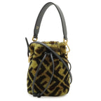 Fendi Zucca Montresor Mini Bucket Bag Drawstring Fur Leather Brown
