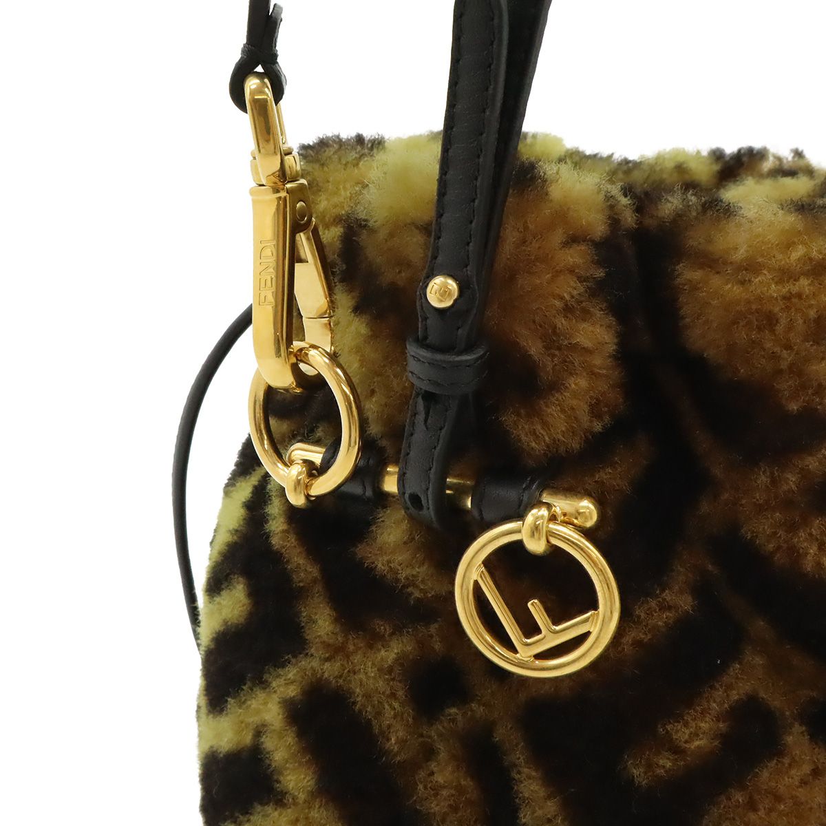 Fendi Zucca Montresor Mini Bucket Bag Drawstring Fur Leather Brown — view 4