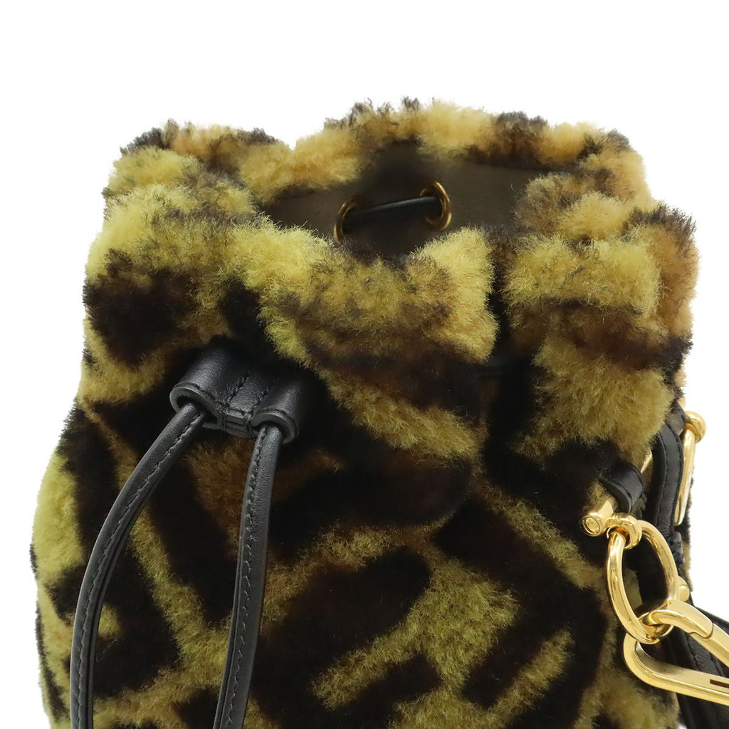Fendi Zucca Montresor Mini Bucket Bag Drawstring Fur Leather Brown — view 7