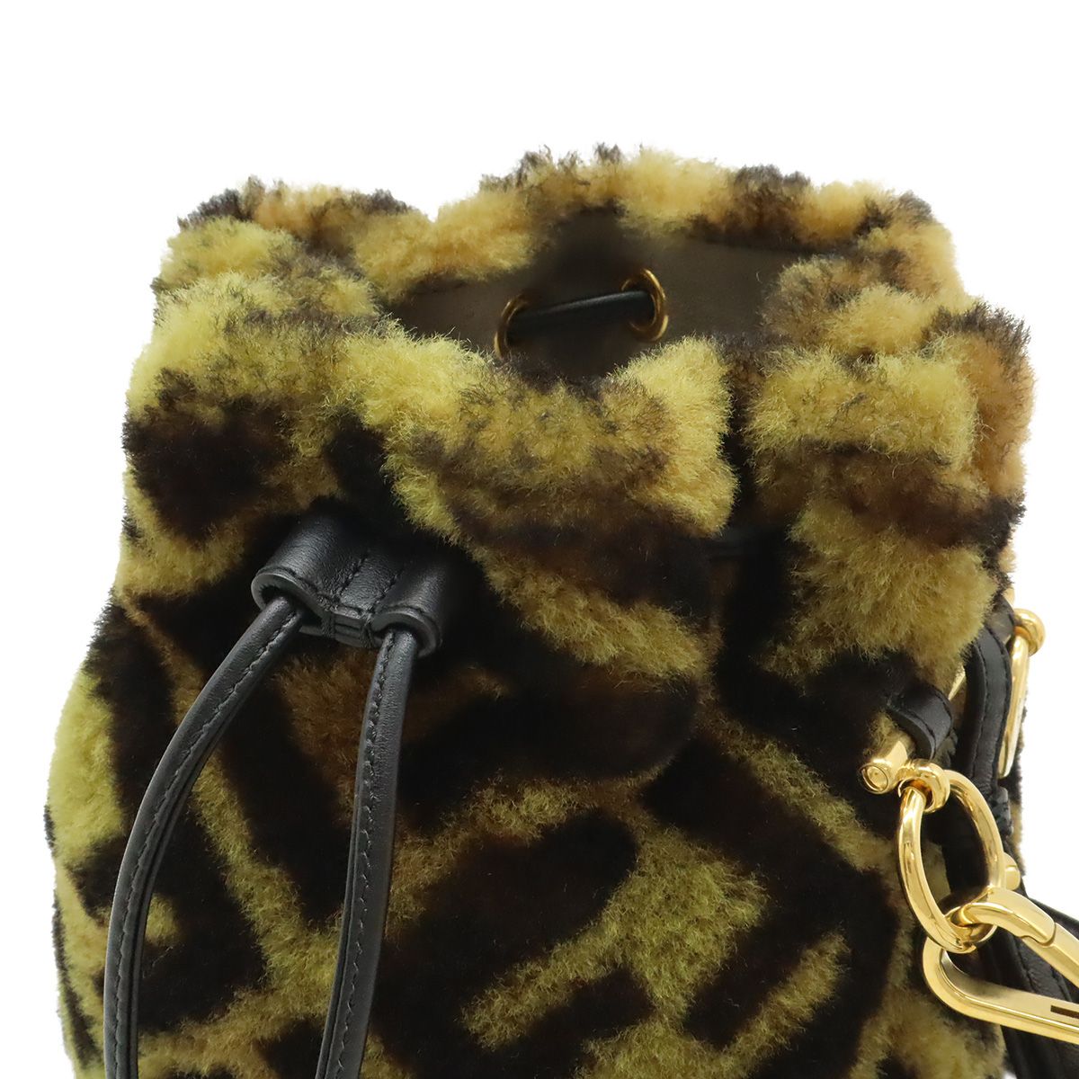 Fendi Zucca Montresor Mini Bucket Bag Drawstring Fur Leather Brown — view 7