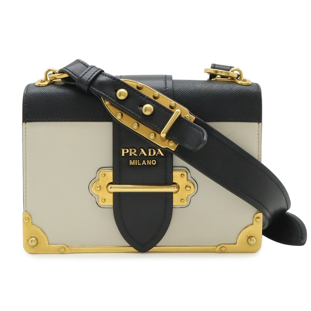 Prada Cahier Shoulder Bag / Pochette / 2-Way Clutch with Studs Leather Talco