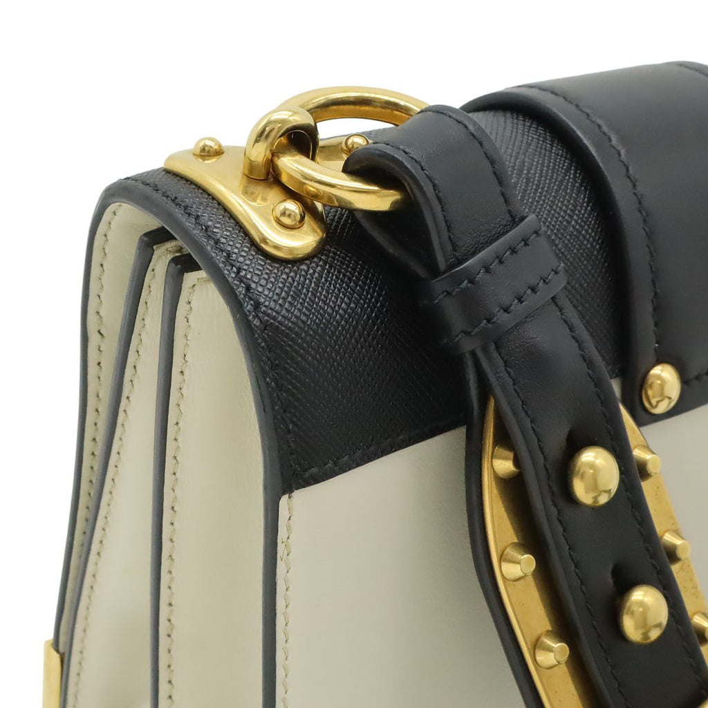 Prada Cahier Shoulder Bag / Pochette / 2-Way Clutch with Studs Leather Talco — view 4