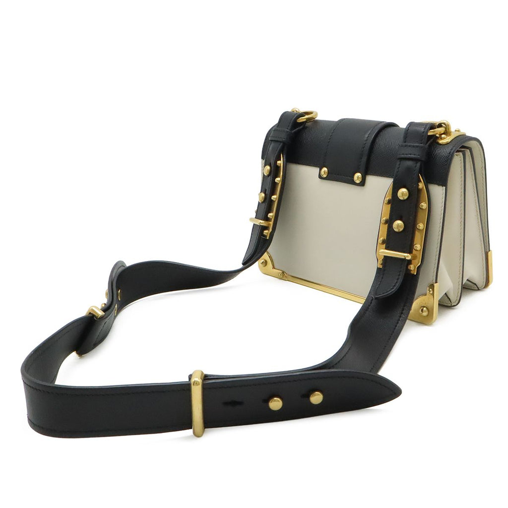 Prada Cahier Shoulder Bag / Pochette / 2-Way Clutch with Studs Leather Talco — view 2