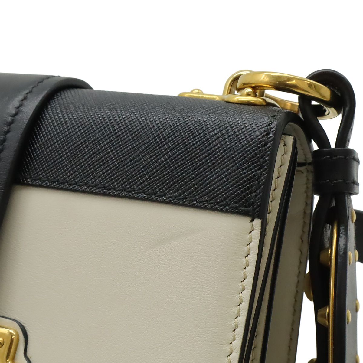Prada Cahier Shoulder Bag / Pochette / 2-Way Clutch with Studs Leather Talco — view 9